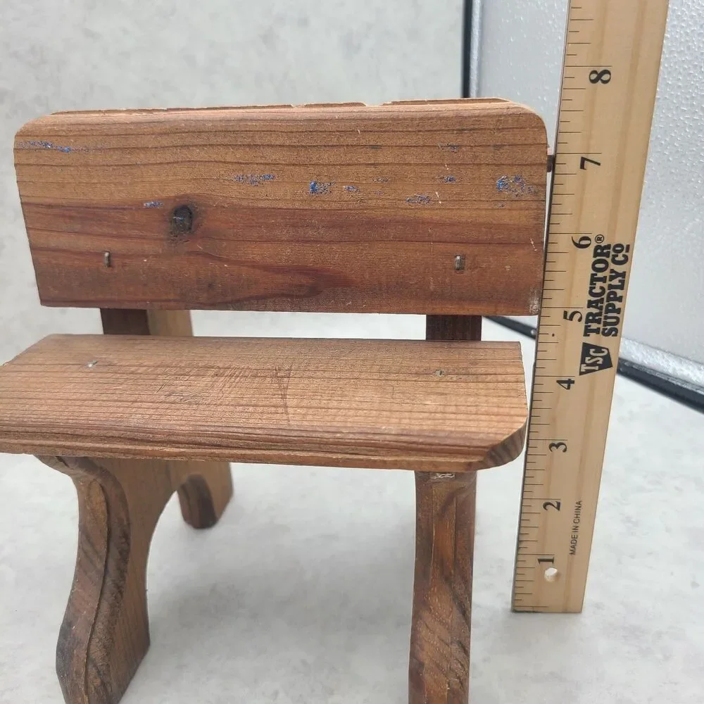 Vintage Wooden Doll School Desk Chair - Handmade Miniature Furniture Decor